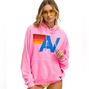 Aviator Nation logo pullover relaxed hoodie - neon pink